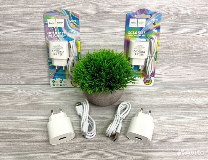 Комплект адаптер и кабель hoco (microUSB, type-С)