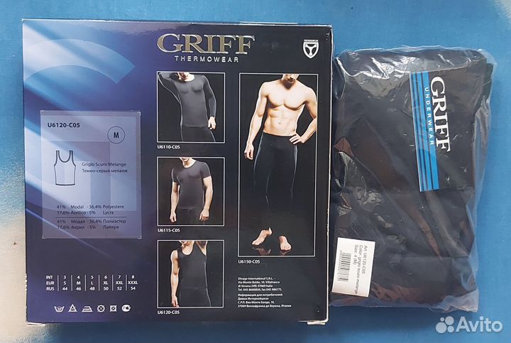 Термобелье Griff майка р.46 тёмно-серая Италия