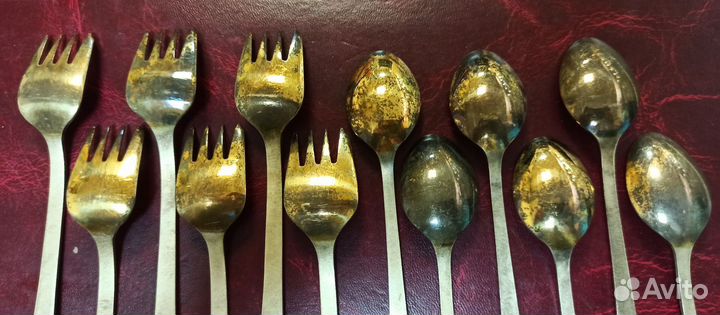 Набор вилок и ложек для торта мнц позолота Таллин