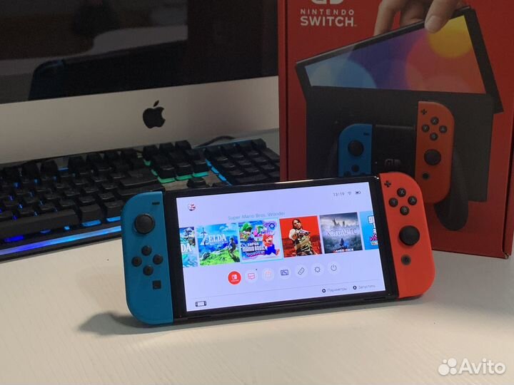 Nintendo Switch Oled Neon новый прошитый 128гб