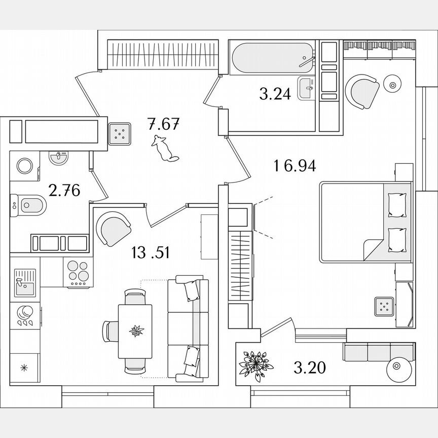 1-к. квартира, 45,7 м², 20/22 эт.