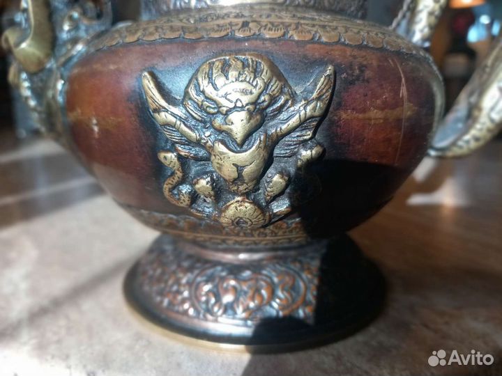 Старинный чайник Тибет 19 век медь бронза