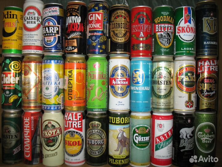 Пивные банки алюминиевые 80 х 90 годов, этикетки