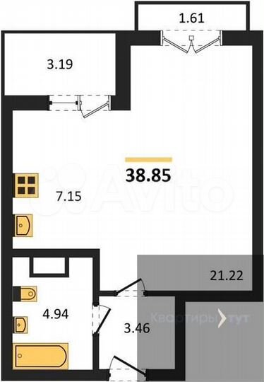 Квартира-студия, 38,8 м², 8/18 эт.