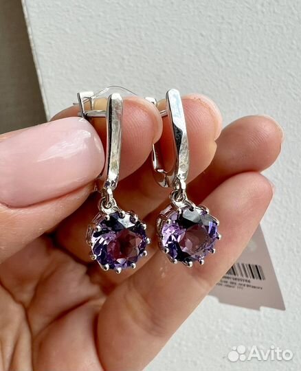 Серебряные серьги с натуральными аметистами
