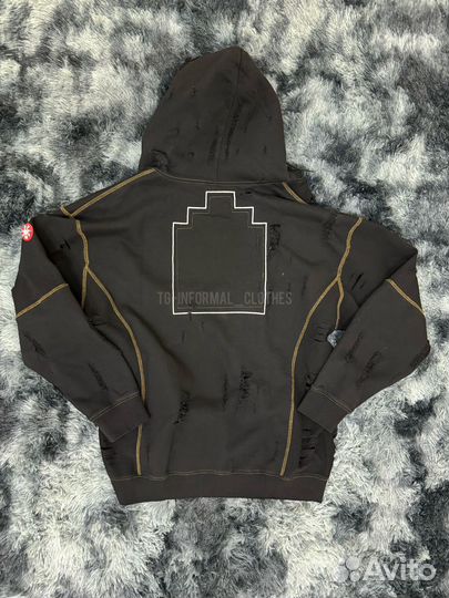 Зип худи Cav Empt черное рваное оверсайз