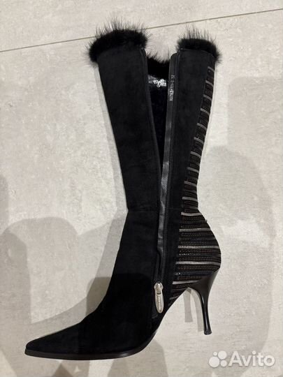 Сапоги женские 37 натуральная замша зимние черные