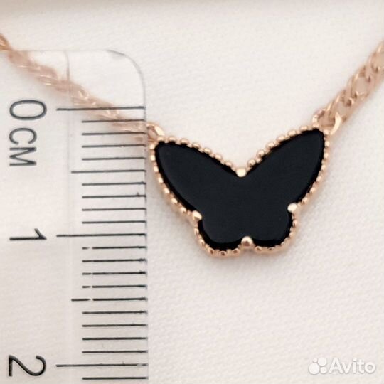 Золотое колье двойной ромб подвеска оникс бабочка