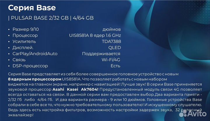 Магнитола Android 4/64Гб Base