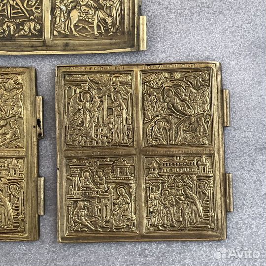 Скадень Праздники 3 створки. Икона меднолит