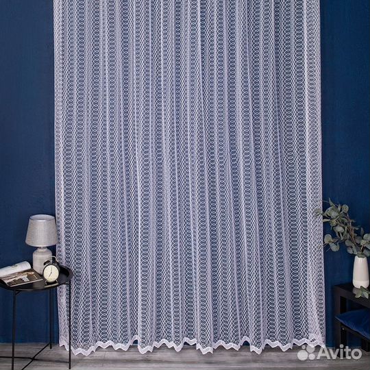 Тюль дентель Ажур холодный белый готовый пошив