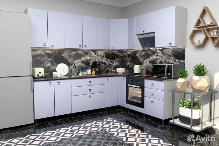 Кухня модульная Узор белый глянец угловая 2,4*1,26