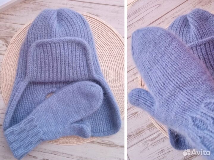 Комплект шапка ушанка, варежки, бактус (косынка) и