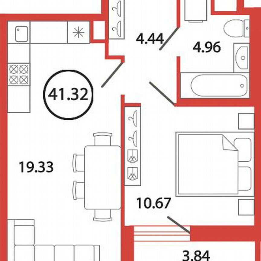 1-к. квартира, 41,3 м², 1/12 эт.