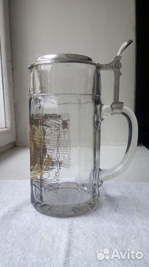 Немецкая пивная кружка 1 л. Крышка олово