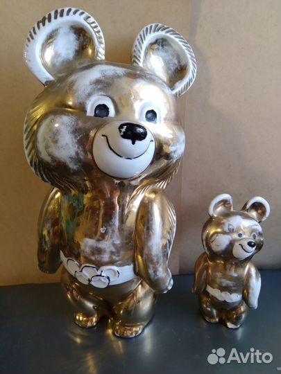 Олимпийский мишка золотистый большой 30,5 см+12,5