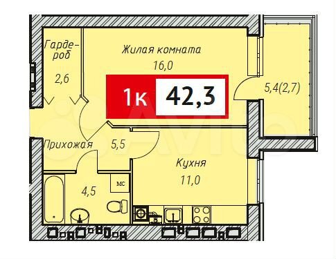 1-к. квартира, 42,3 м², 9/10 эт.
