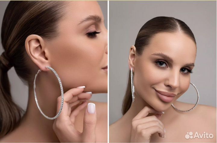 Новые серьги кольца со стразами
