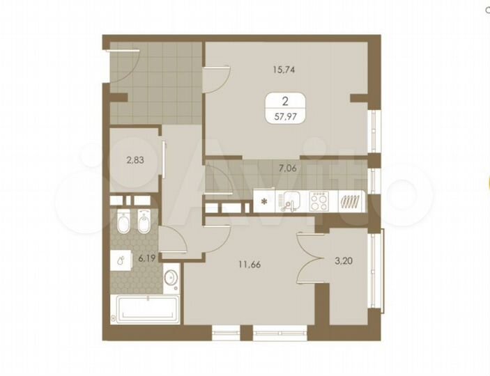 2-к. квартира, 58 м², 19/20 эт.