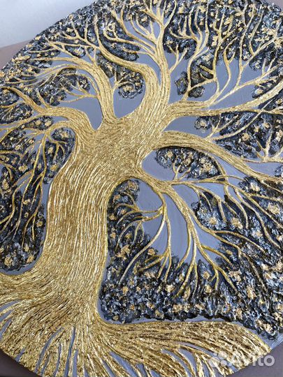 Картина с деревом. Круглое панно с подсветкой