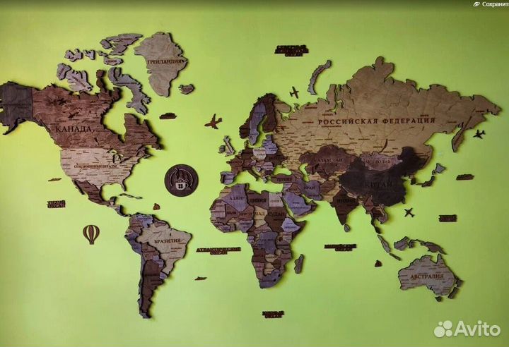 Деревянные карты мира от производителя