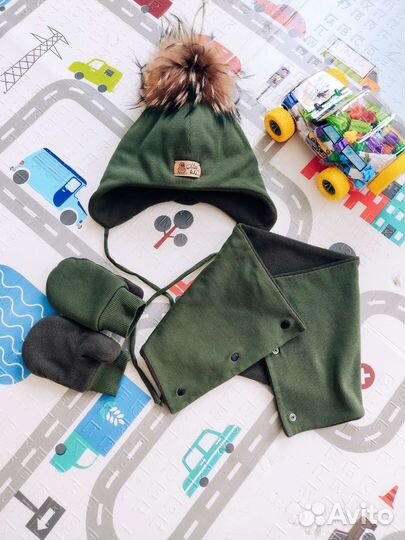 Зимний комплект шапка+снуд+варежки