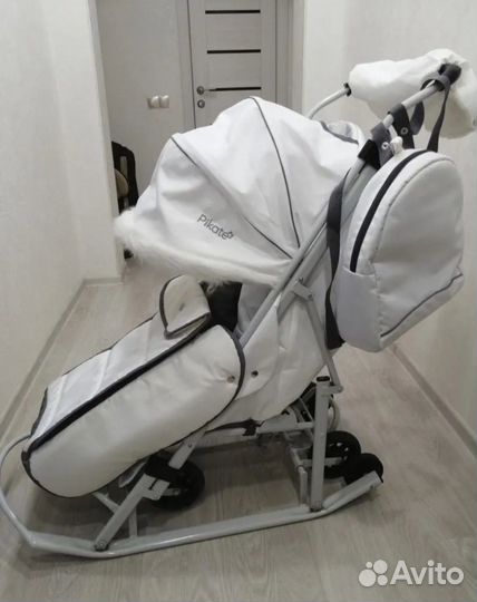 Санки-коляска Pikate белые