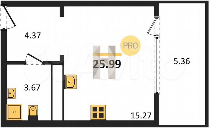 Квартира-студия, 26 м², 12/21 эт.
