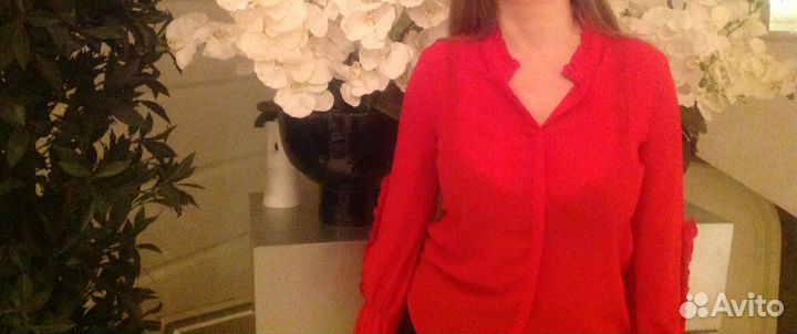 Zara Фирменная красная торжественная блузка с рюша