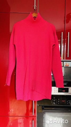 Свитер женский удлиненный 44 шерсть Италия розовый