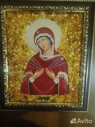 Икона Семистрельная в янтаре