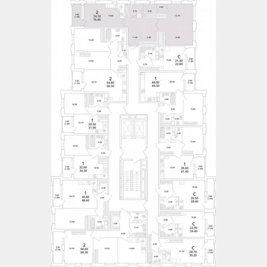 2-к. квартира, 76,6 м², 8/13 эт.