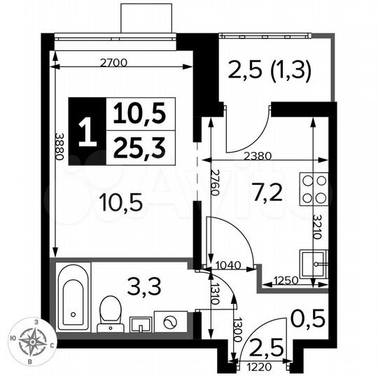 Квартира-студия, 25,3 м², 19/24 эт.