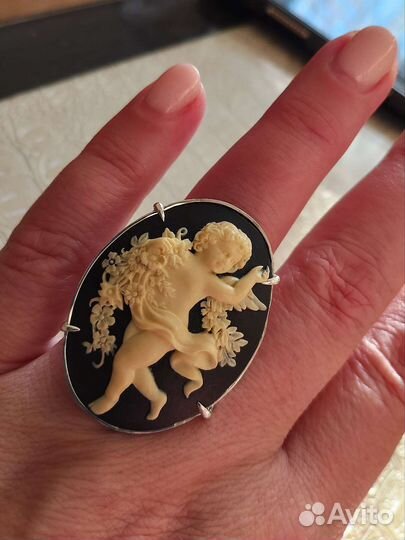 Кольцо серебро камея