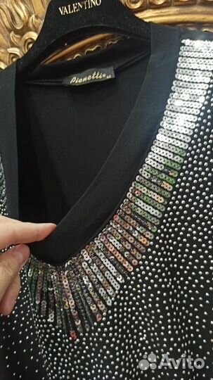 Блузка 52-56 вечерняя паетки черная серебро италия