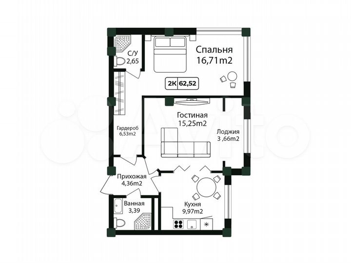 2-к. квартира, 62,5 м², 8/12 эт.