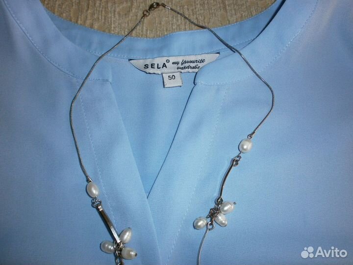 Блузка шелковистая нежно-голубая