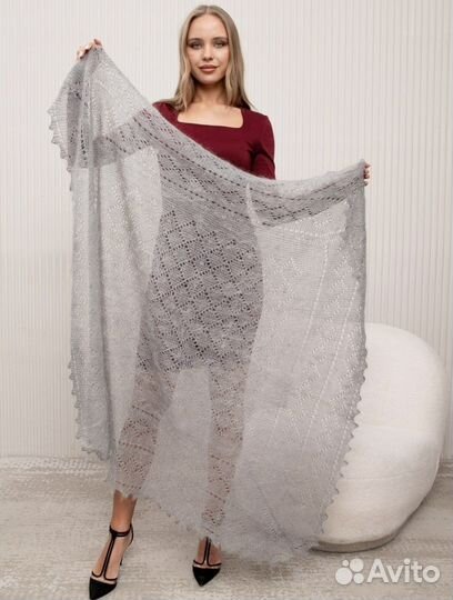 Пуховый платок Паутинка серая пуховая