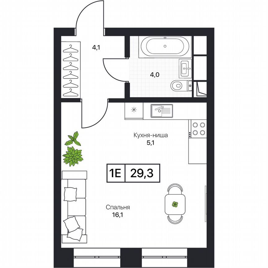 1-к. квартира, 29,3 м², 7/17 эт.