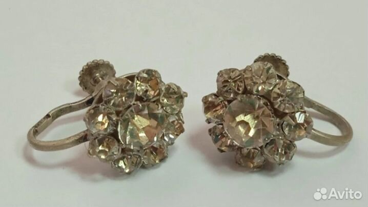 Серьги серебро СССР антикварные, клипсы
