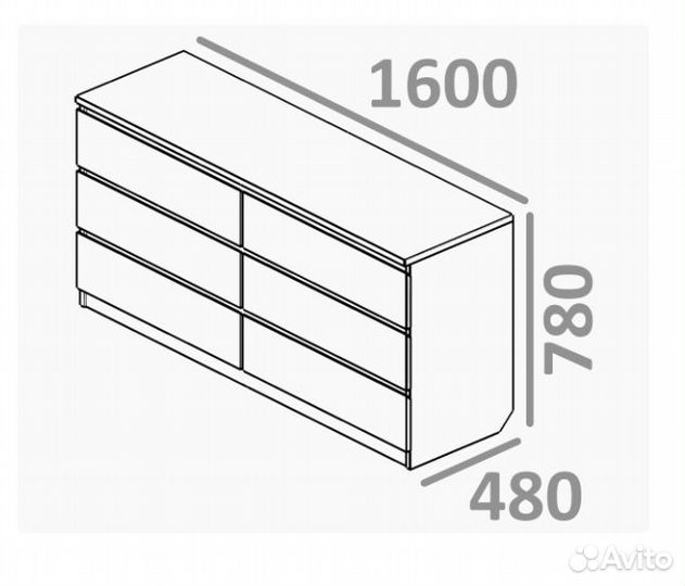 Комод Платс (Икеа Мальм) 6 ящиков, 160см, базальт