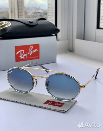 Очки ray ban oval double Bridge голубые