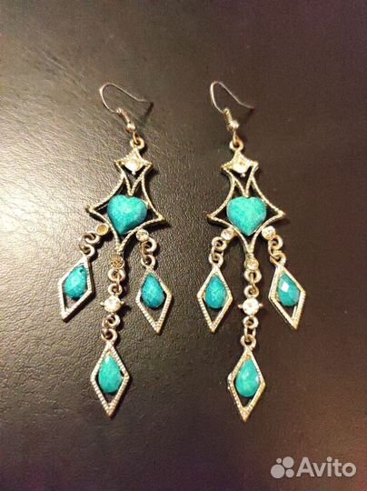 Серьги длинные бирюзовые