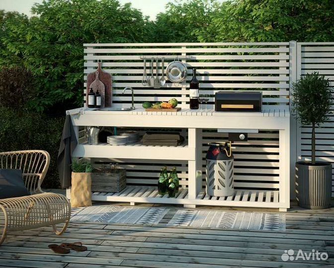 Летняя садовая кухня в стиле лофт