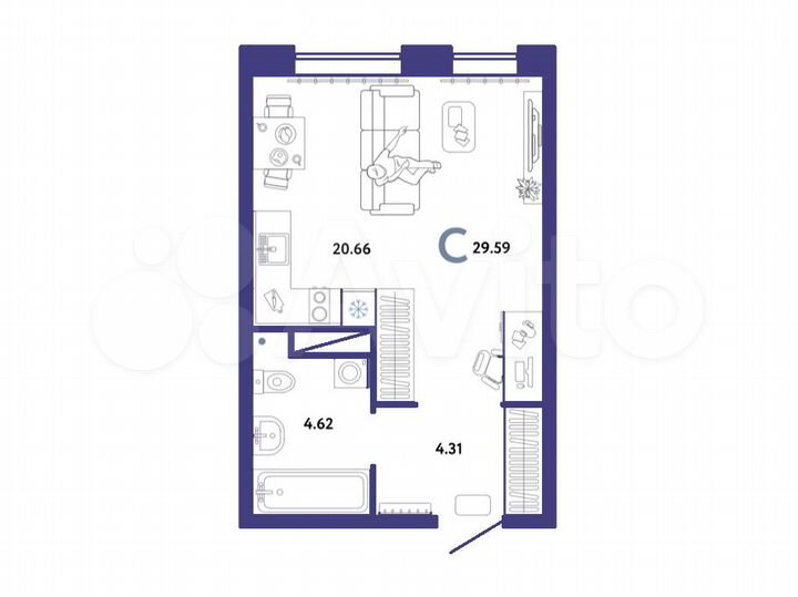 Квартира-студия, 29,6 м², 11/16 эт.