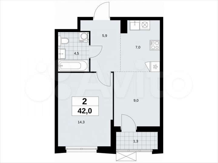 2-к. квартира, 42 м², 15/23 эт.