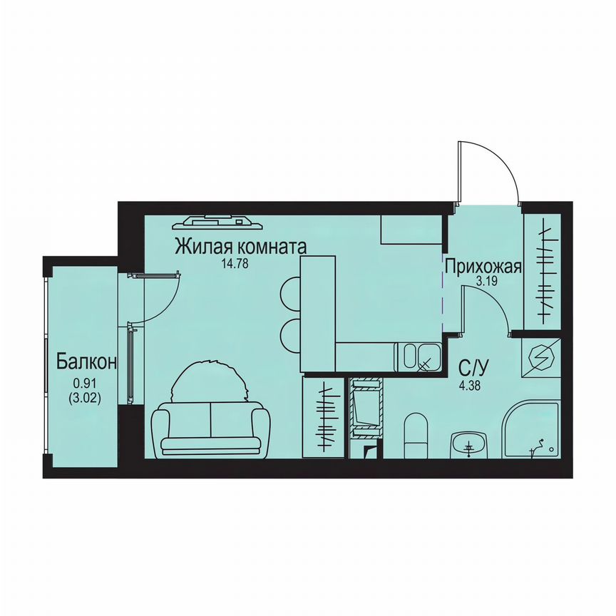 Квартира-студия, 23,3 м², 4/9 эт.