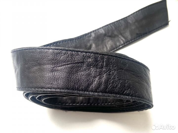 Чёрный кожаный пояс ремень от пальто дублёнки
