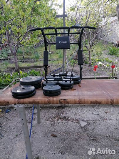 Турник настенный 3 в 1 бу. Блины обрезиненные