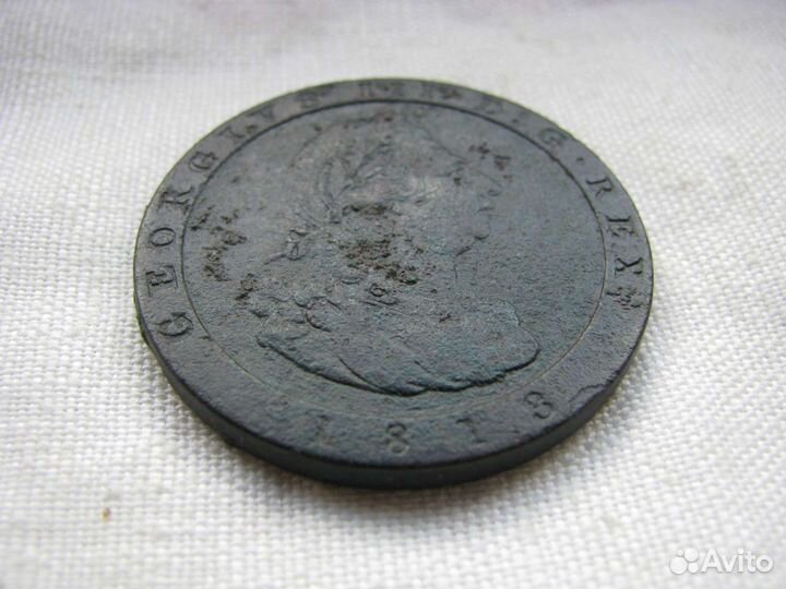 Иностранная Монета островмэн1/2пенни 1813 Георг 3